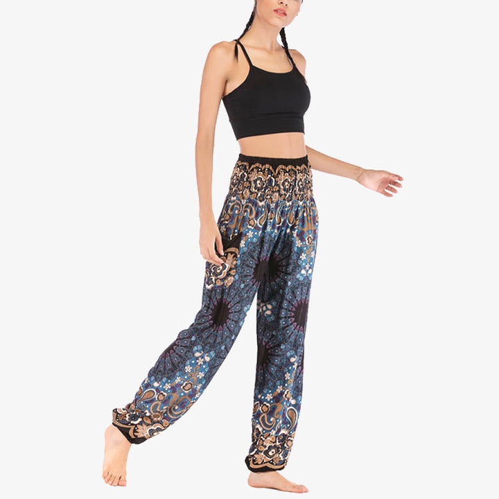 Buddha Stones lockere Haremshose mit geometrischem Mandala-Muster und hoher Taille für Damen, Yogahose