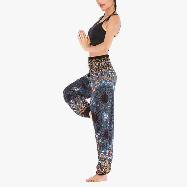 Buddha Stones lockere Haremshose mit geometrischem Mandala-Muster und hoher Taille für Damen, Yogahose - image 34