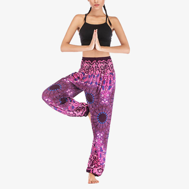 Buddha Stones lockere Haremshose mit geometrischem Mandala-Muster und hoher Taille für Damen, Yogahose - image 40