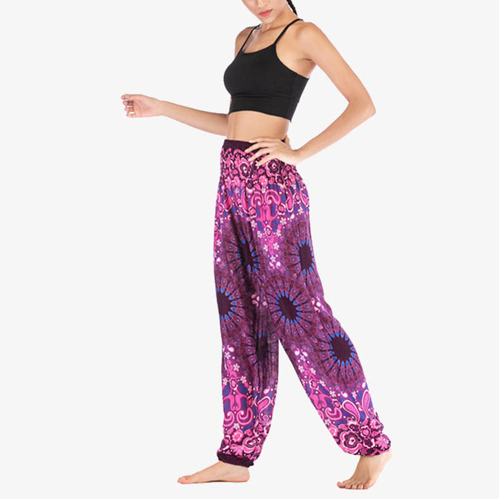 Buddha Stones lockere Haremshose mit geometrischem Mandala-Muster und hoher Taille für Damen, Yogahose