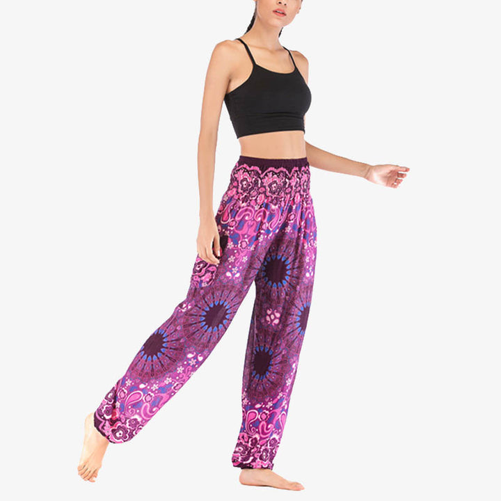 Buddha Stones lockere Haremshose mit geometrischem Mandala-Muster und hoher Taille für Damen, Yogahose