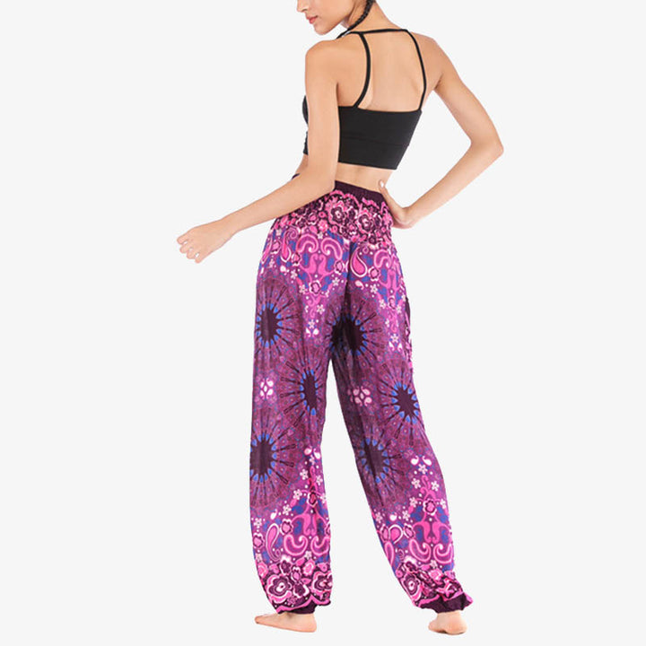 Buddha Stones lockere Haremshose mit geometrischem Mandala-Muster und hoher Taille für Damen, Yogahose - image 47
