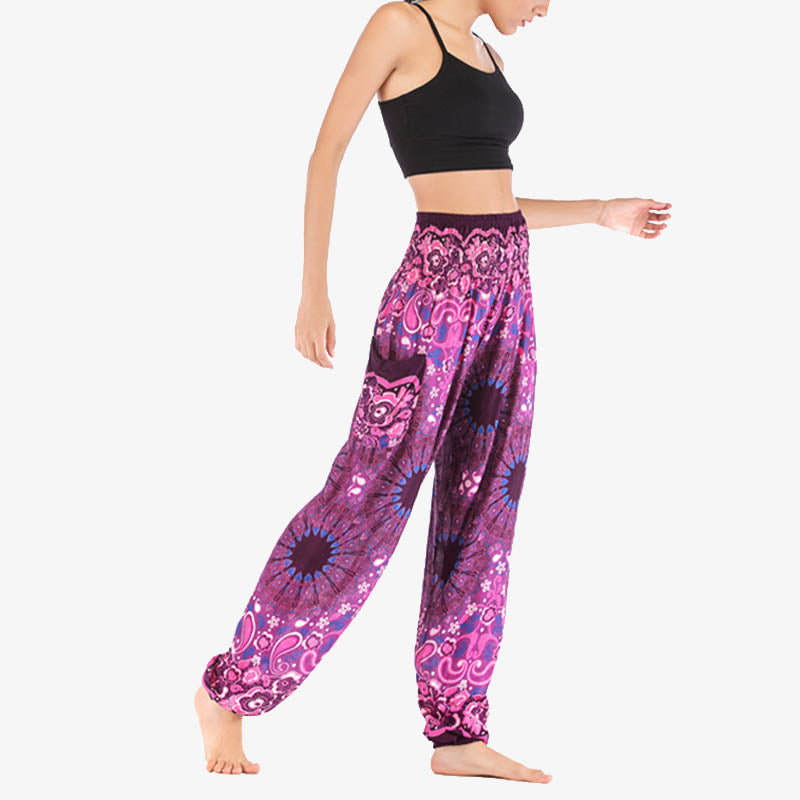 Buddha Stones lockere Haremshose mit geometrischem Mandala-Muster und hoher Taille für Damen, Yogahose - image 46