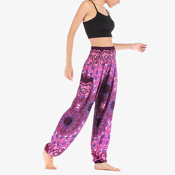 Buddha Stones lockere Haremshose mit geometrischem Mandala-Muster und hoher Taille für Damen, Yogahose - image 46
