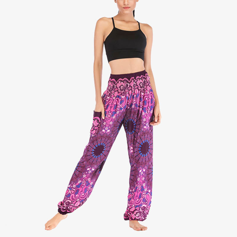 Buddha Stones lockere Haremshose mit geometrischem Mandala-Muster und hoher Taille für Damen, Yogahose - image 39