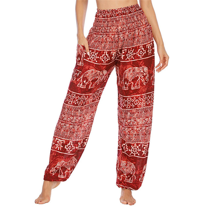 lässige Haremshose mit Elefantenmuster von Buddha Stones, lockere, lässige Haremshose für Damen - Roter Elefant – US2–8/10, UK/AU6–12/14, EU34–40/42 (F) - image 8
