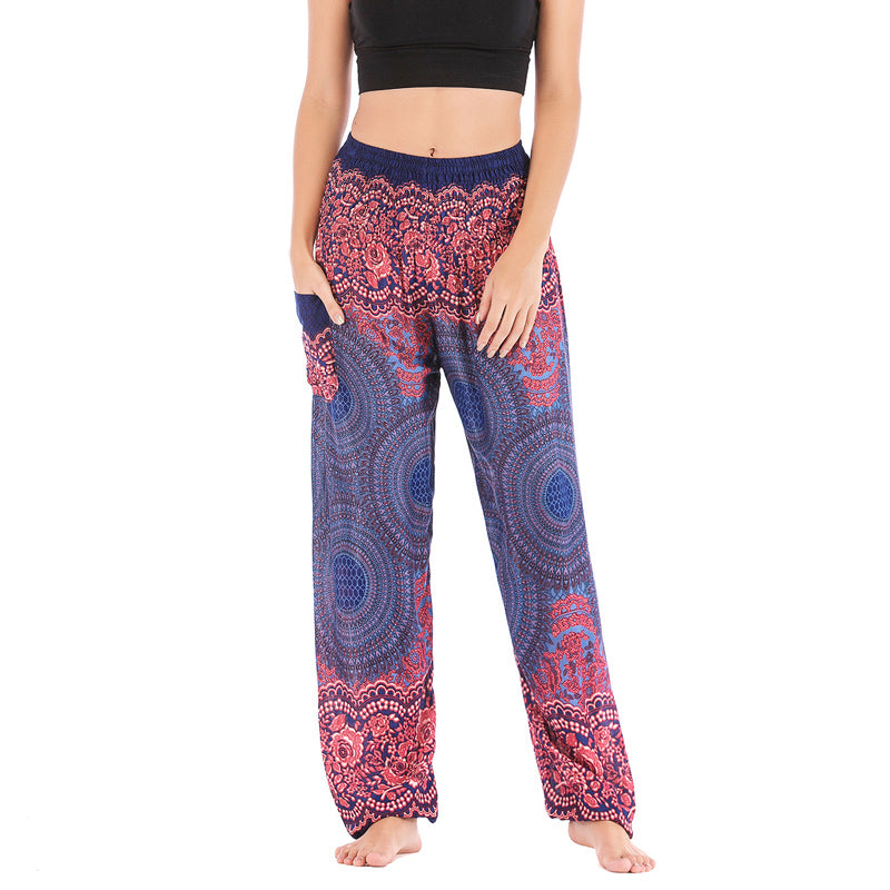 Buddha Stones lockere, lässige Haremshose mit rundem geometrischem Muster und hoher Taille für Damen - Blau-US2-8/10， UK/AU6-12/14，EU34-40/42 (F) - image 30