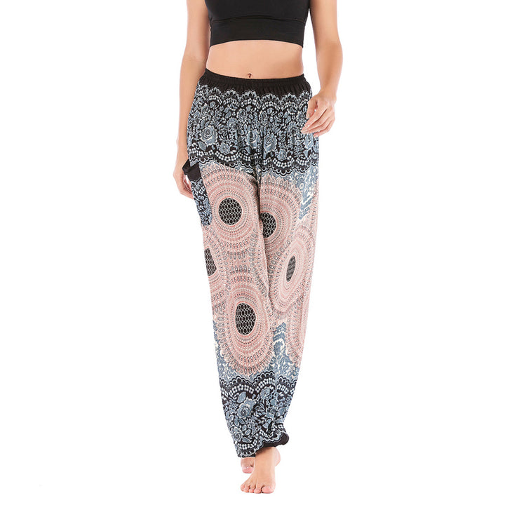 Buddha Stones lockere, lässige Haremshose mit rundem geometrischem Muster und hoher Taille für Damen - Beige Weiß Schwarz-US2-8/10， UK/AU6-12/14，EU34-40/42 (F) - image 10
