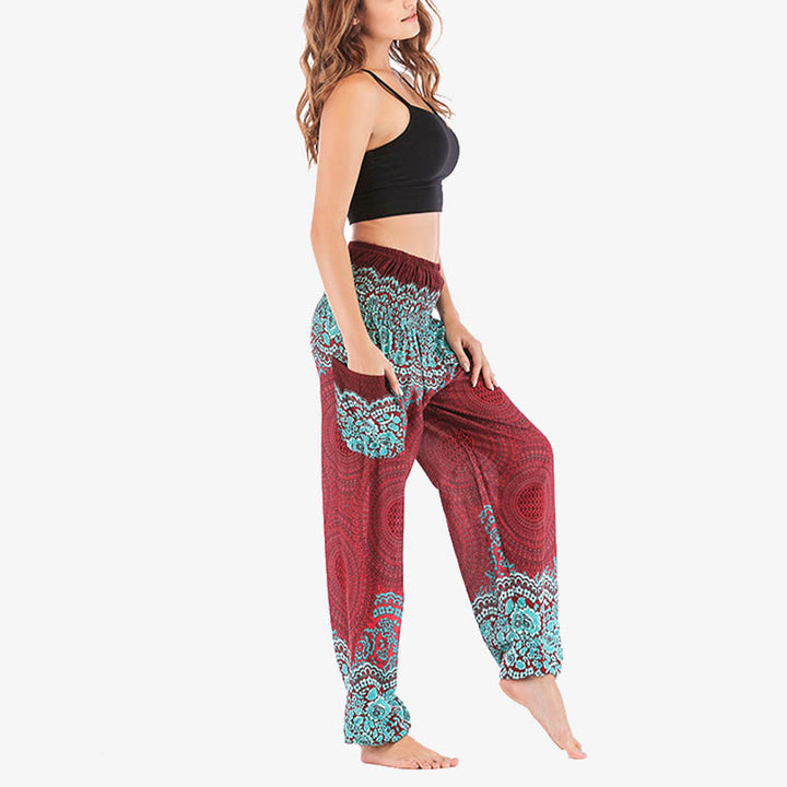 Buddha Stones lockere, lässige Haremshose mit rundem geometrischem Muster und hoher Taille für Damen - image 8