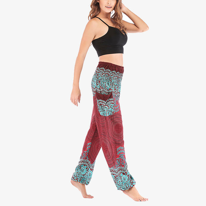 Buddha Stones lockere, lässige Haremshose mit rundem geometrischem Muster und hoher Taille für Damen - image 7