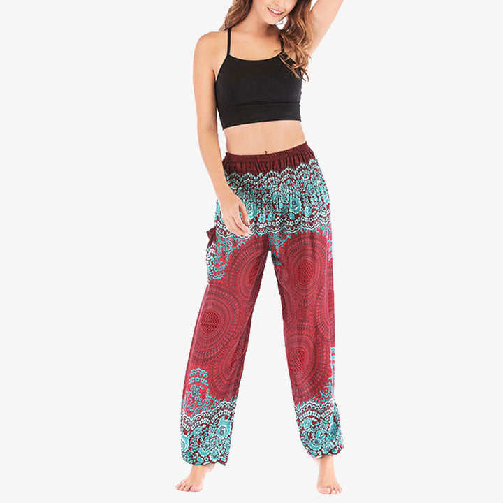 Buddha Stones lockere, lässige Haremshose mit rundem geometrischem Muster und hoher Taille für Damen - image 3