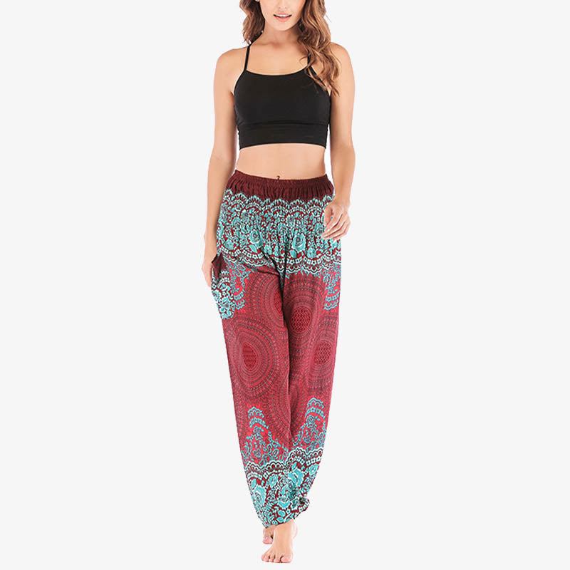 Buddha Stones lockere, lässige Haremshose mit rundem geometrischem Muster und hoher Taille für Damen - image 2