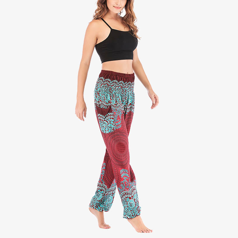 Buddha Stones lockere, lässige Haremshose mit rundem geometrischem Muster und hoher Taille für Damen - image 9