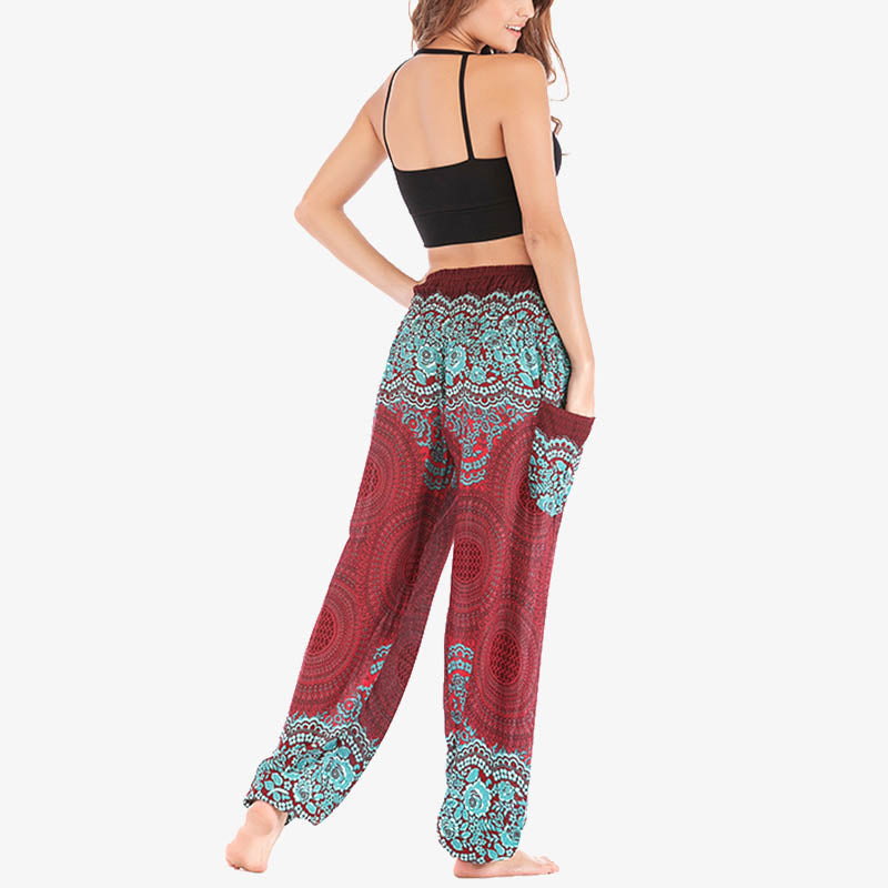 Buddha Stones lockere, lässige Haremshose mit rundem geometrischem Muster und hoher Taille für Damen - image 4