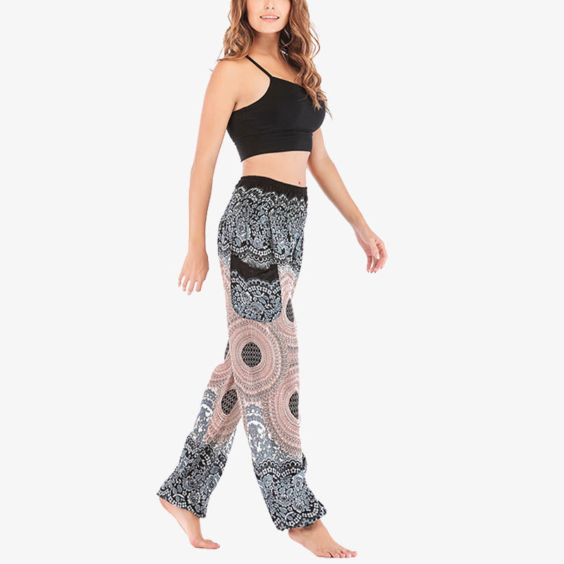 Buddha Stones lockere, lässige Haremshose mit rundem geometrischem Muster und hoher Taille für Damen - image 12