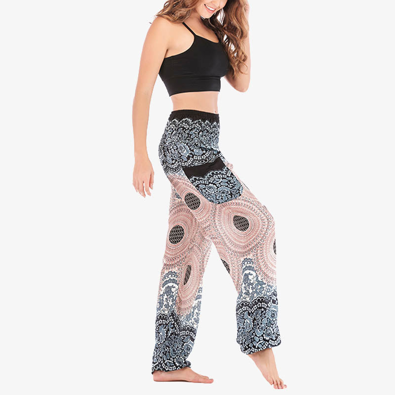 Buddha Stones lockere, lässige Haremshose mit rundem geometrischem Muster und hoher Taille für Damen - image 18