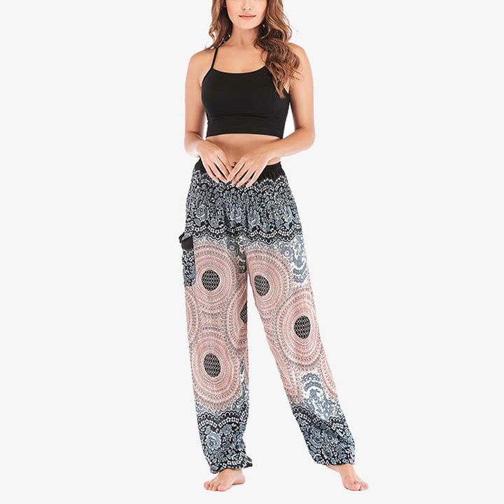 Buddha Stones lockere, lässige Haremshose mit rundem geometrischem Muster und hoher Taille für Damen - image 17