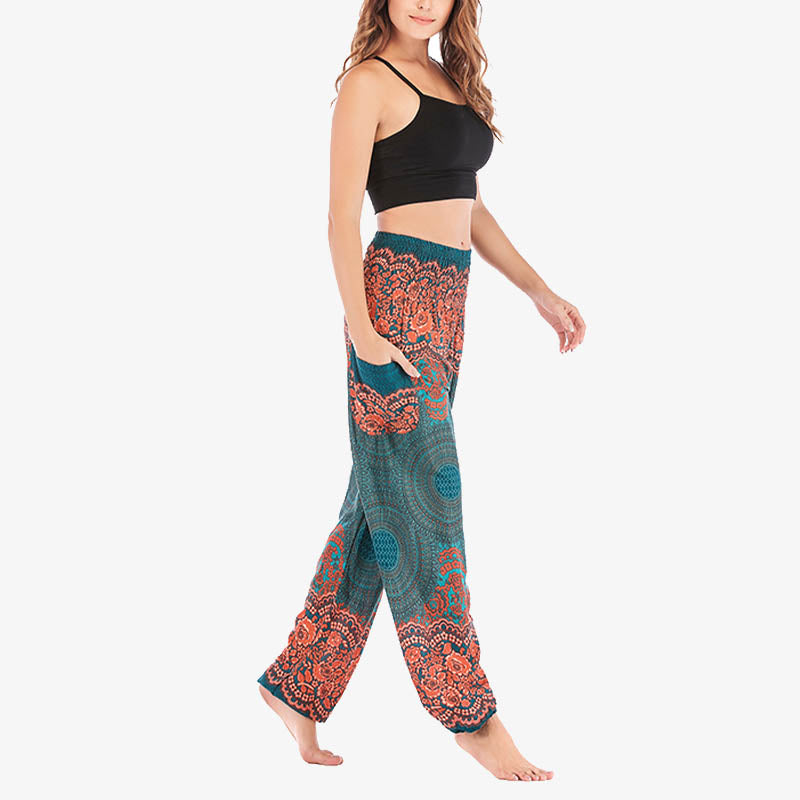 Buddha Stones lockere, lässige Haremshose mit rundem geometrischem Muster und hoher Taille für Damen - image 22