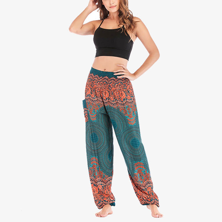 Buddha Stones lockere, lässige Haremshose mit rundem geometrischem Muster und hoher Taille für Damen - image 25