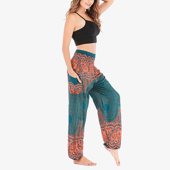 Buddha Stones lockere, lässige Haremshose mit rundem geometrischem Muster und hoher Taille für Damen - image 27