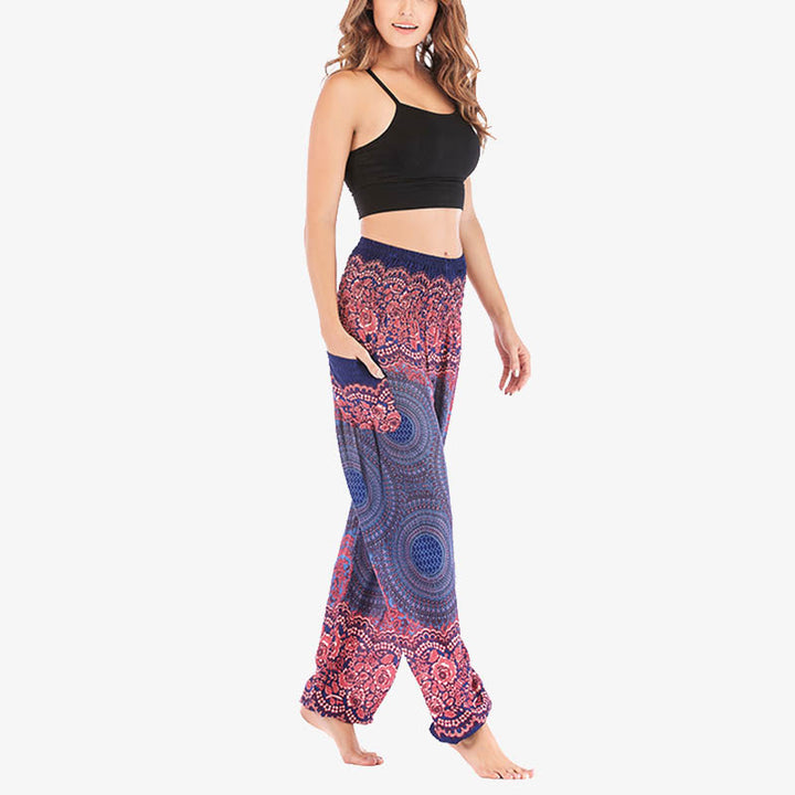 Buddha Stones lockere, lässige Haremshose mit rundem geometrischem Muster und hoher Taille für Damen - image 33