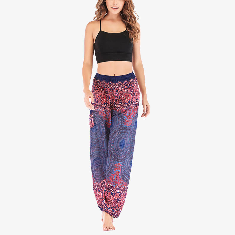 Buddha Stones lockere, lässige Haremshose mit rundem geometrischem Muster und hoher Taille für Damen - image 32