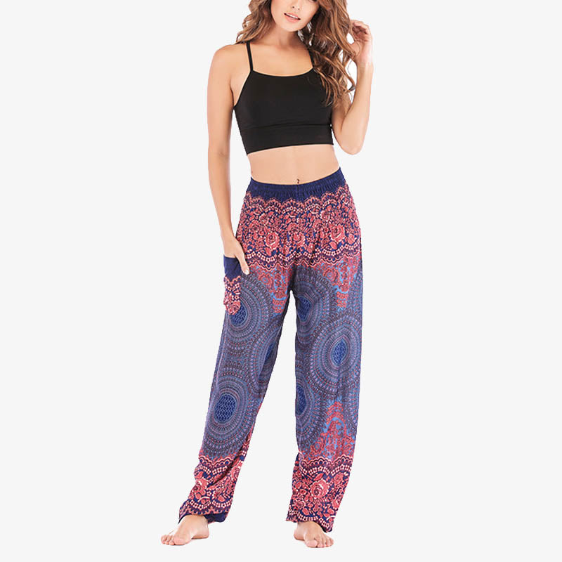 Buddha Stones lockere, lässige Haremshose mit rundem geometrischem Muster und hoher Taille für Damen - image 31