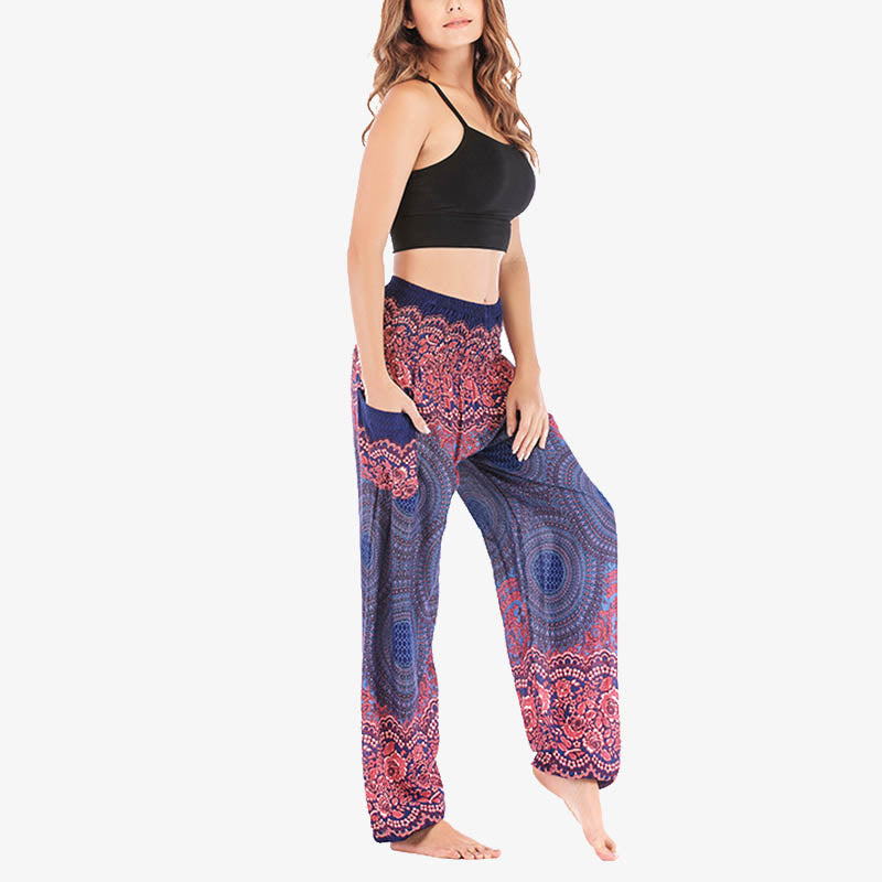 Buddha Stones lockere, lässige Haremshose mit rundem geometrischem Muster und hoher Taille für Damen - image 38