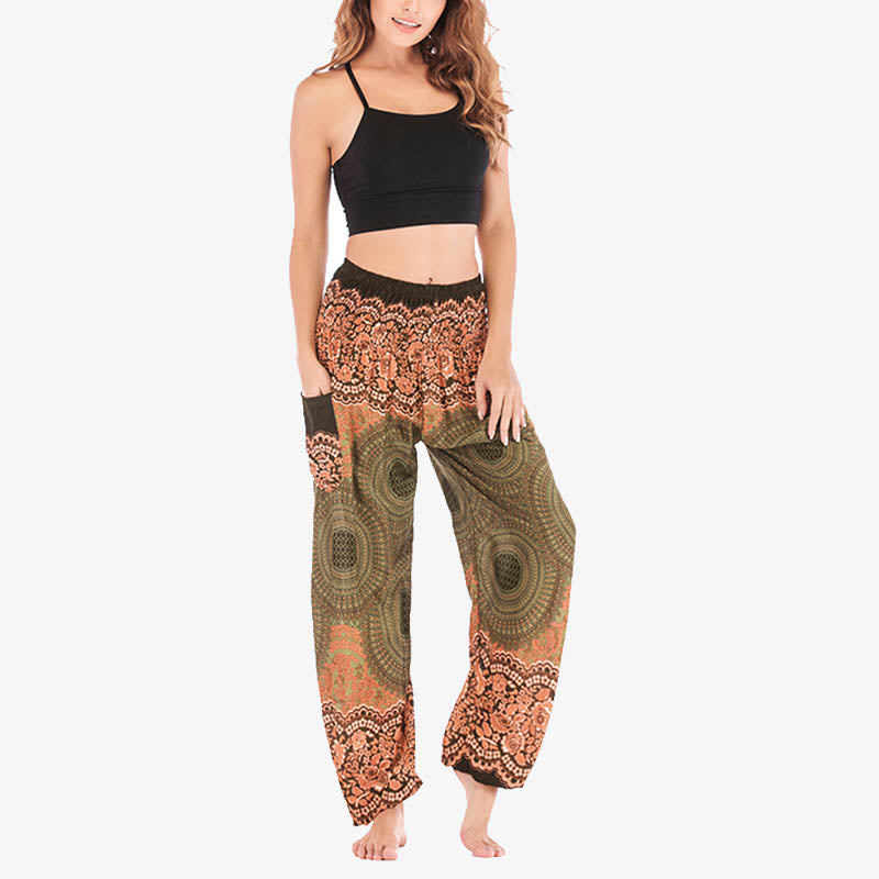 Buddha Stones lockere, lässige Haremshose mit rundem geometrischem Muster und hoher Taille für Damen - image 46