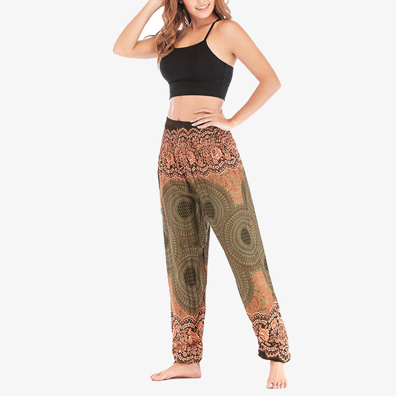 Buddha Stones lockere, lässige Haremshose mit rundem geometrischem Muster und hoher Taille für Damen - image 48