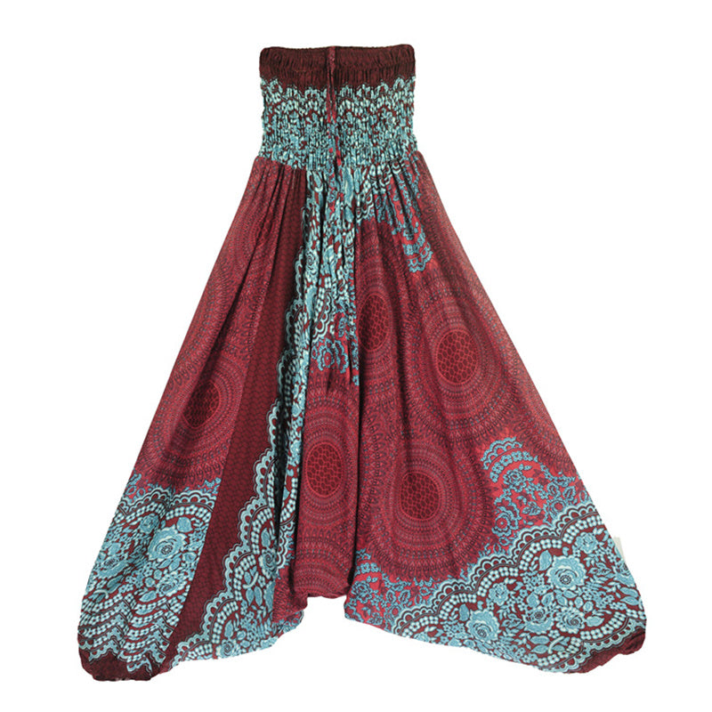 Buddha Stones Two Style Wear Runde Geometrische Muster locker gesmokte Haremshose Overall mit hoher Taille Damen Yogahose - image 1