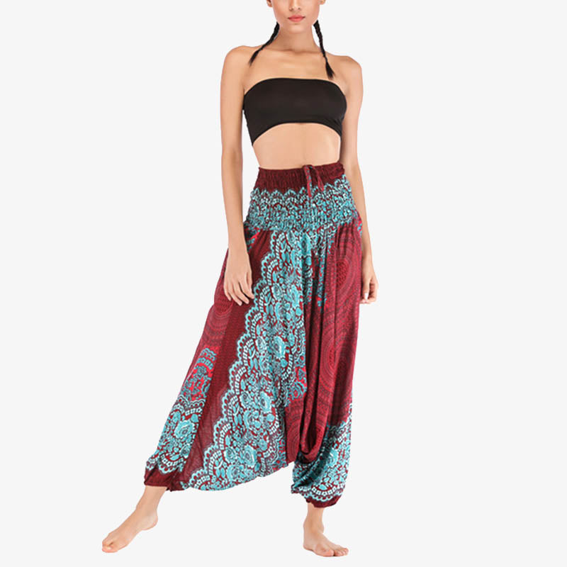 Buddha Stones Two Style Wear Runde Geometrische Muster locker gesmokte Haremshose Overall mit hoher Taille Damen Yogahose - image 3
