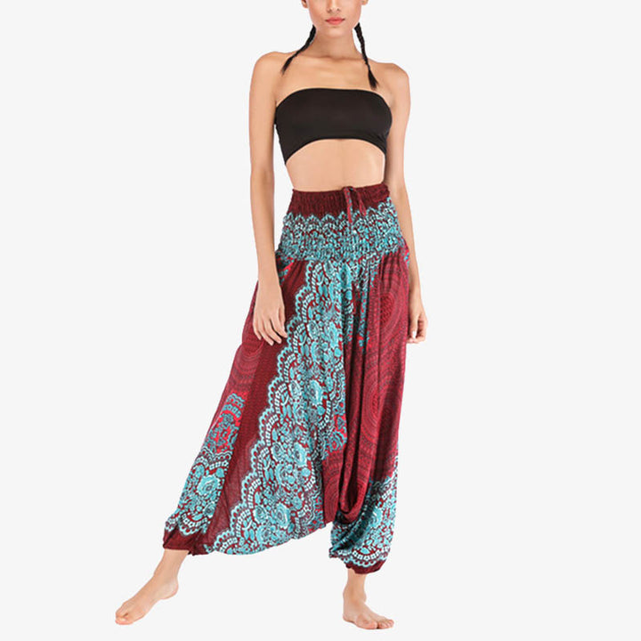 Buddha Stones Two Style Wear Runde Geometrische Muster locker gesmokte Haremshose Overall mit hoher Taille Damen Yogahose - image 3