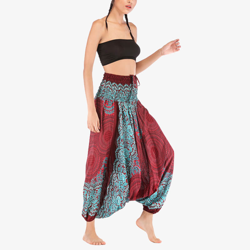 Buddha Stones Two Style Wear Runde Geometrische Muster locker gesmokte Haremshose Overall mit hoher Taille Damen Yogahose - image 5