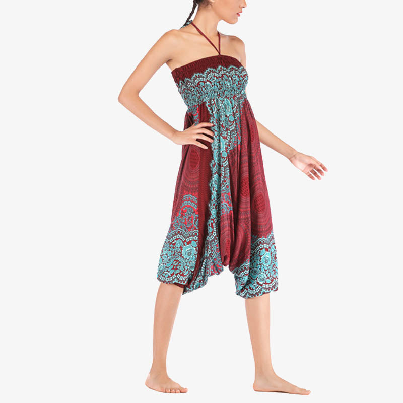 Buddha Stones Two Style Wear Runde Geometrische Muster locker gesmokte Haremshose Overall mit hoher Taille Damen Yogahose - image 9