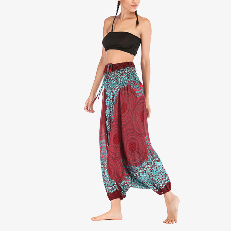 Buddha Stones Two Style Wear Runde Geometrische Muster locker gesmokte Haremshose Overall mit hoher Taille Damen Yogahose - image 4
