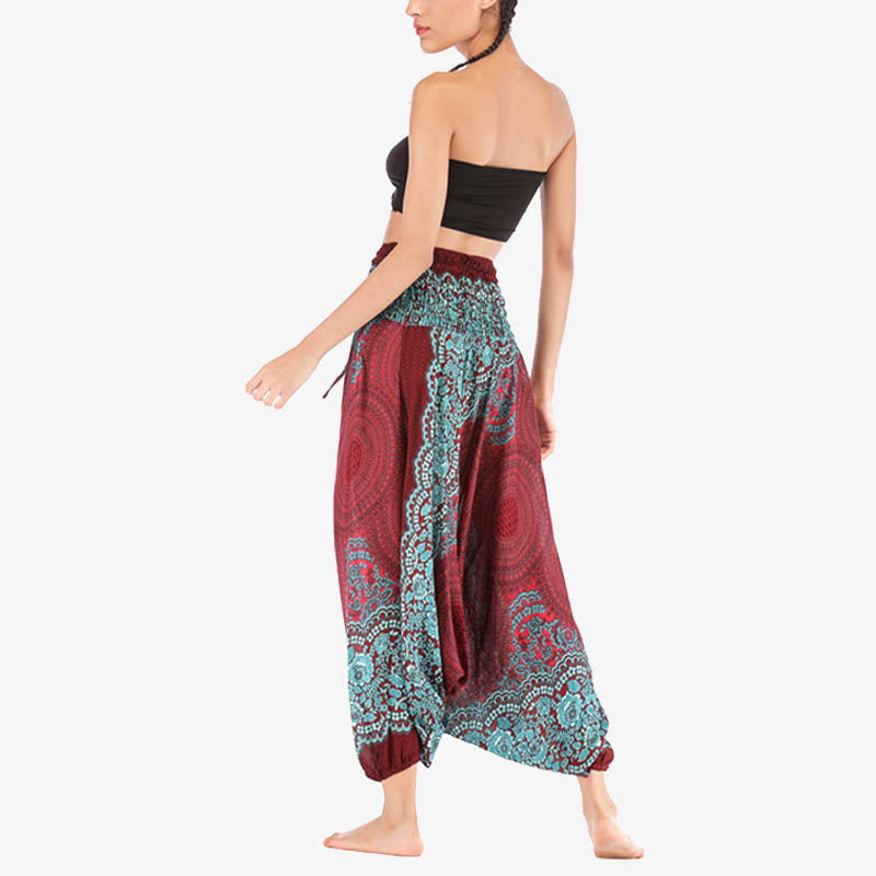 Buddha Stones Two Style Wear Runde Geometrische Muster locker gesmokte Haremshose Overall mit hoher Taille Damen Yogahose - image 6