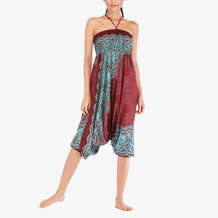 Buddha Stones Two Style Wear Runde Geometrische Muster locker gesmokte Haremshose Overall mit hoher Taille Damen Yogahose - image 7