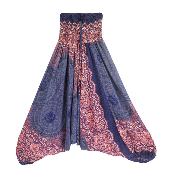 Buddha Stones Two Style Wear Runde Geometrische Muster locker gesmokte Haremshose Overall mit hoher Taille Damen Yogahose - Blau-US2-12， UK/AU6-16，EU34-44 (F) - image 10