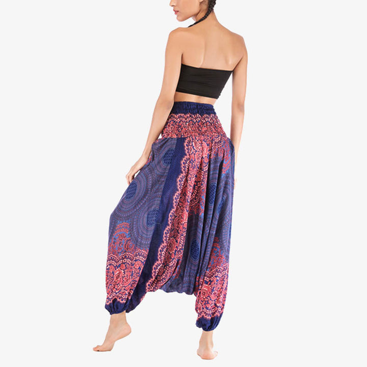 Buddha Stones Two Style Wear Runde Geometrische Muster locker gesmokte Haremshose Overall mit hoher Taille Damen Yogahose - image 13