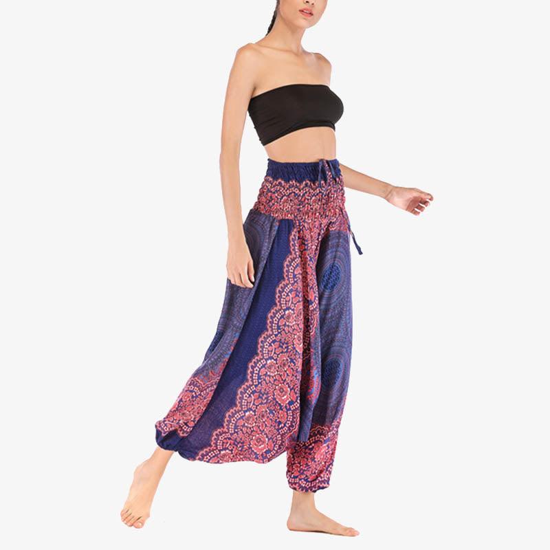 Buddha Stones Two Style Wear Runde Geometrische Muster locker gesmokte Haremshose Overall mit hoher Taille Damen Yogahose - image 15