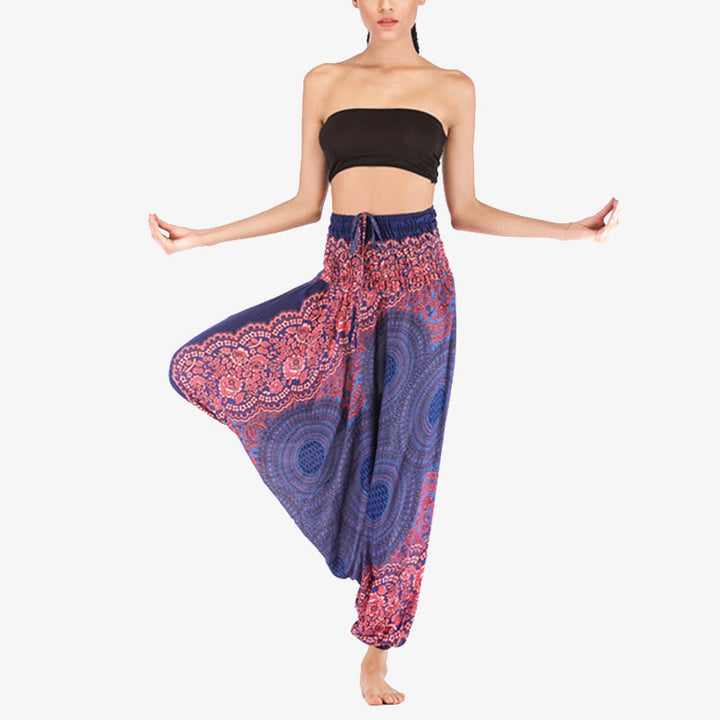 Buddha Stones Two Style Wear Runde Geometrische Muster locker gesmokte Haremshose Overall mit hoher Taille Damen Yogahose - image 11