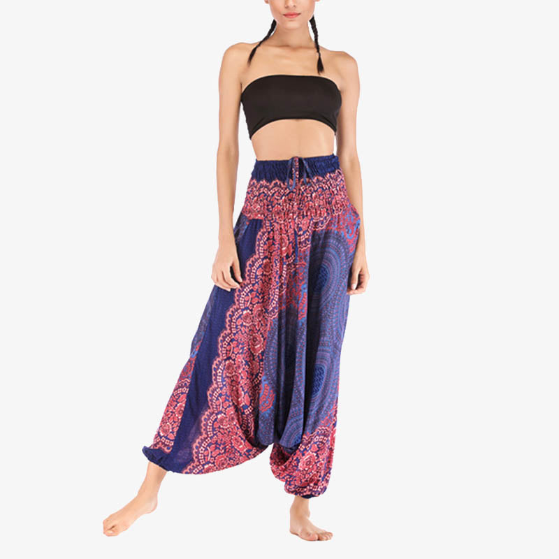 Buddha Stones Two Style Wear Runde Geometrische Muster locker gesmokte Haremshose Overall mit hoher Taille Damen Yogahose - image 14