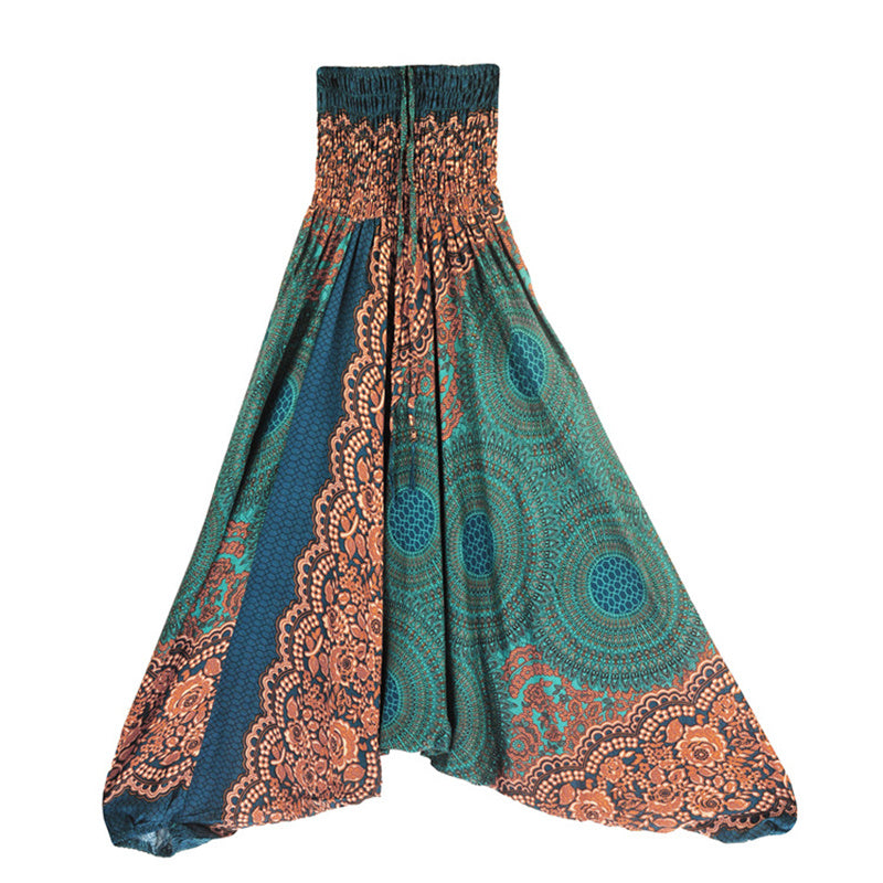 Buddha Stones Two Style Wear Runde Geometrische Muster locker gesmokte Haremshose Overall mit hoher Taille Damen Yogahose - Grün-US2-12， UK/AU6-16，EU34-44 (F) - image 19