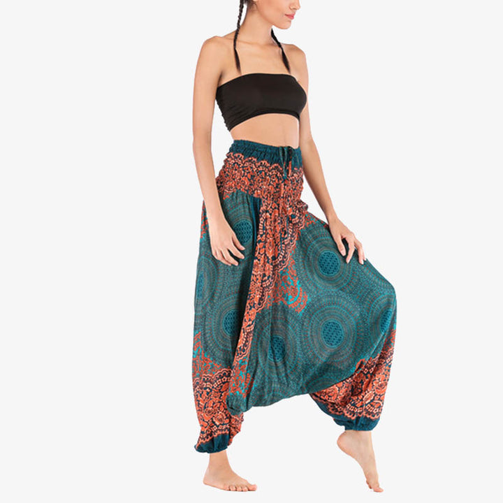 Buddha Stones Two Style Wear Runde Geometrische Muster locker gesmokte Haremshose Overall mit hoher Taille Damen Yogahose - image 22