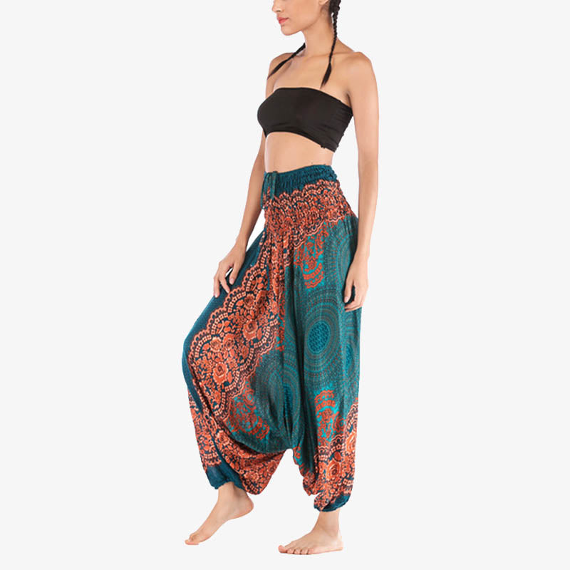 Buddha Stones Two Style Wear Runde Geometrische Muster locker gesmokte Haremshose Overall mit hoher Taille Damen Yogahose - image 24