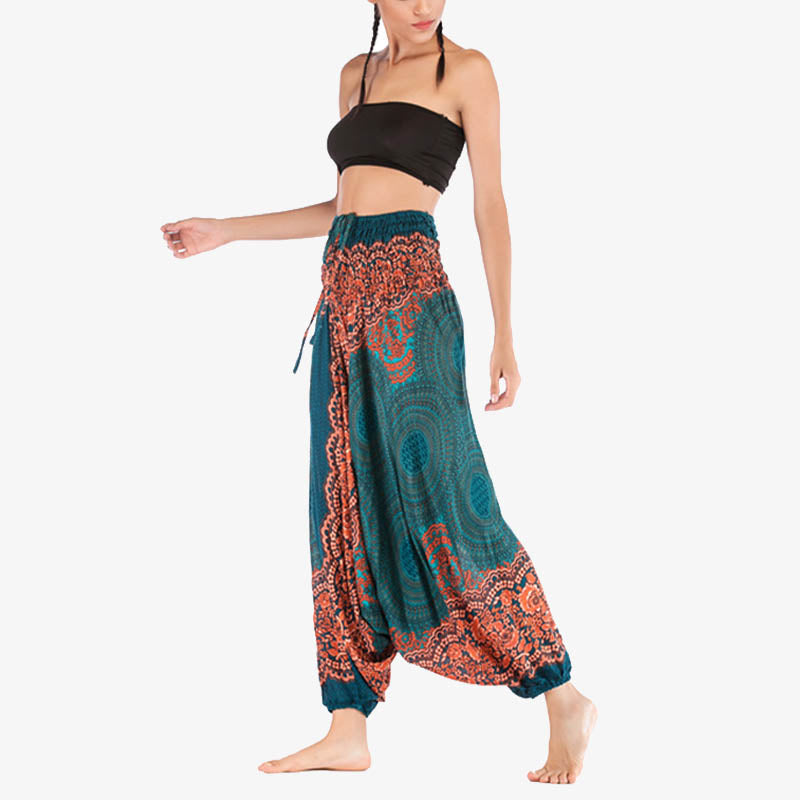 Buddha Stones Two Style Wear Runde Geometrische Muster locker gesmokte Haremshose Overall mit hoher Taille Damen Yogahose - image 21