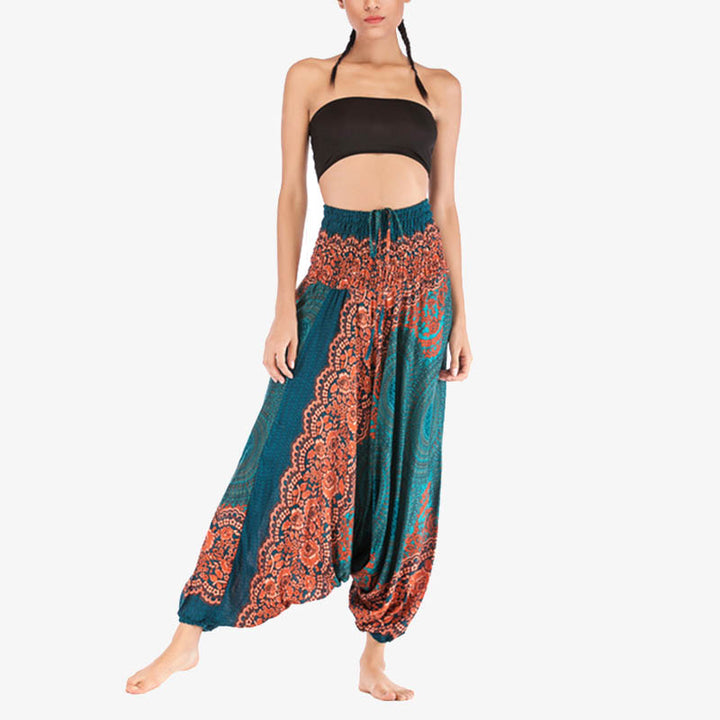Buddha Stones Two Style Wear Runde Geometrische Muster locker gesmokte Haremshose Overall mit hoher Taille Damen Yogahose - image 20