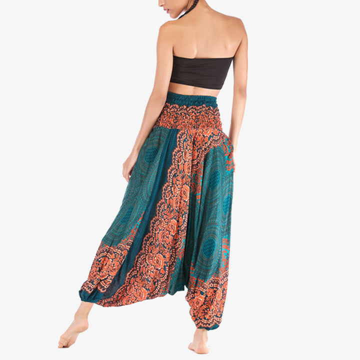 Buddha Stones Two Style Wear Runde Geometrische Muster locker gesmokte Haremshose Overall mit hoher Taille Damen Yogahose - image 23
