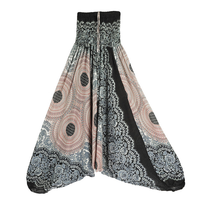 Buddha Stones Two Style Wear Runde Geometrische Muster locker gesmokte Haremshose Overall mit hoher Taille Damen Yogahose - Beige-US2-12， UK/AU6-16，EU34-44 (F) - image 28